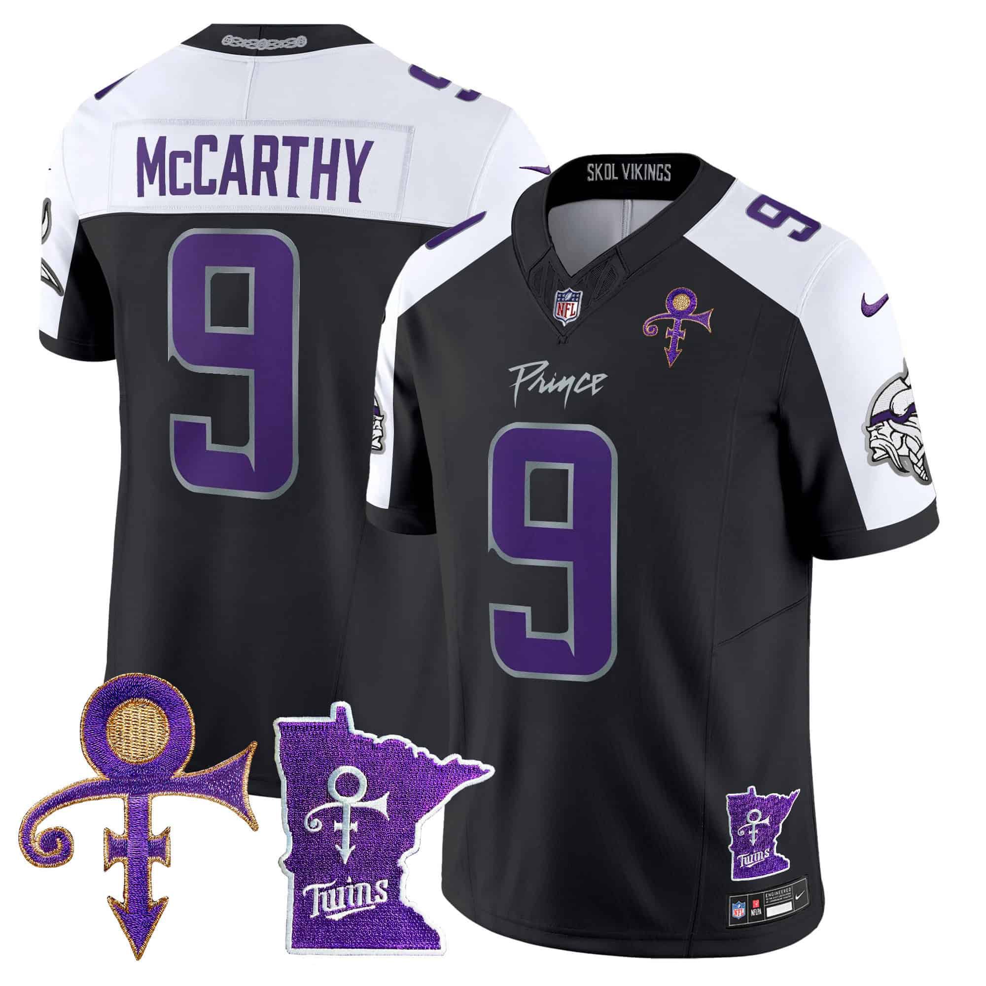 Men Minnesota Vikings 9 Mccarthy Black 2024 Nike Prince Vapor Limited NFL Jersey
